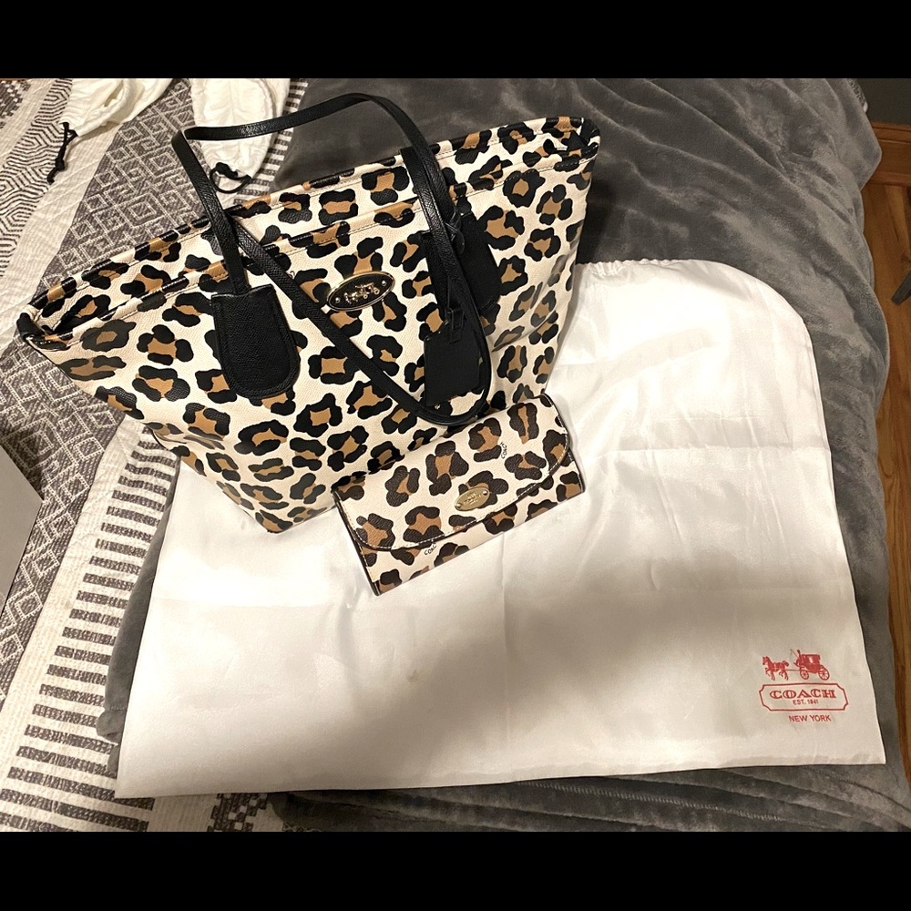 Coach Ocelot Zippered Tote and Wallet